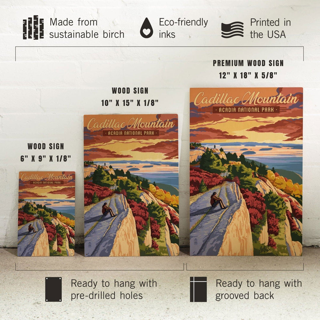 Acadia National Park, Maine, Cadillac Mountain Illustration, Lantern Press Artwork, Wood Signs and Postcards Wood Lantern Press
