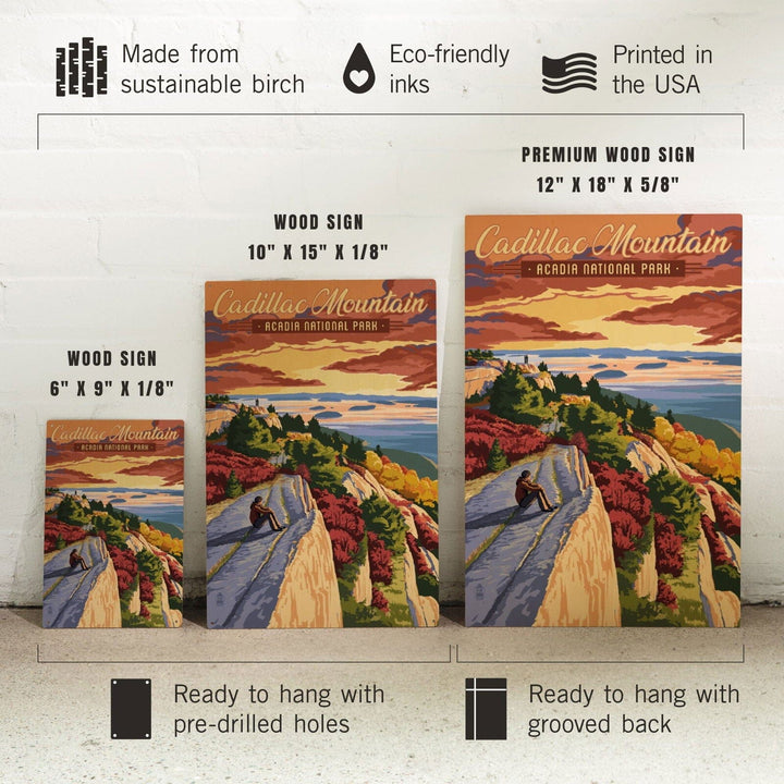 Acadia National Park, Maine, Cadillac Mountain Illustration, Lantern Press Artwork, Wood Signs and Postcards Wood Lantern Press