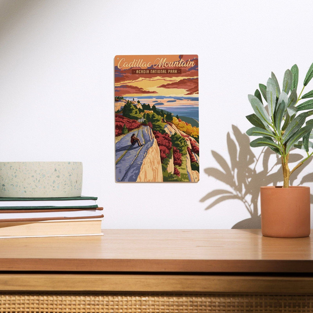 Acadia National Park, Maine, Cadillac Mountain Illustration, Lantern Press Artwork, Wood Signs and Postcards Wood Lantern Press
