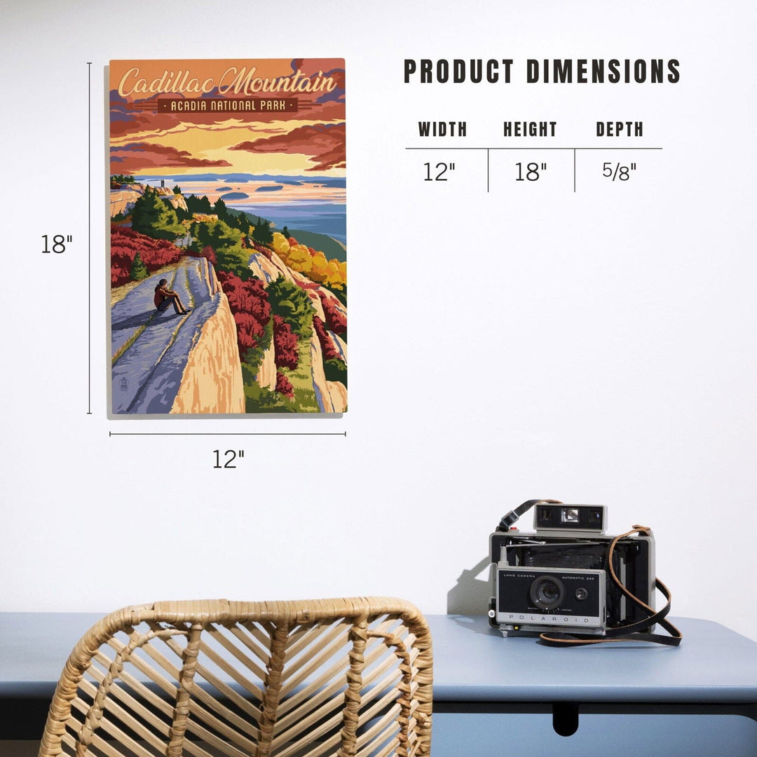 Acadia National Park, Maine, Cadillac Mountain Illustration, Lantern Press Artwork, Wood Signs and Postcards Wood Lantern Press