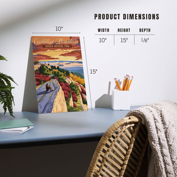 Acadia National Park, Maine, Cadillac Mountain Illustration, Lantern Press Artwork, Wood Signs and Postcards Wood Lantern Press