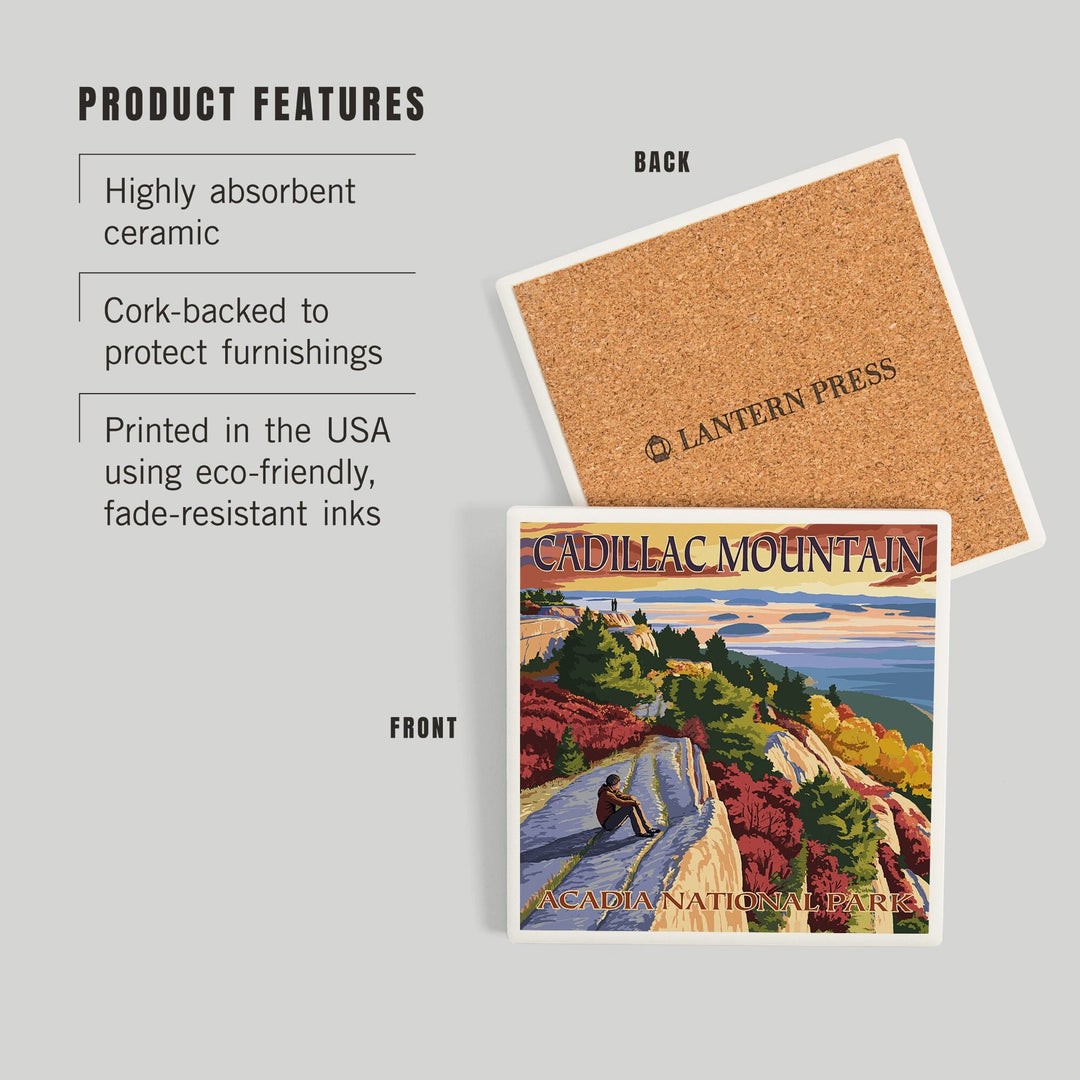 Acadia National Park, Maine, Cadillac Mountain, Painterly Series, Coasters Coasters Lantern Press