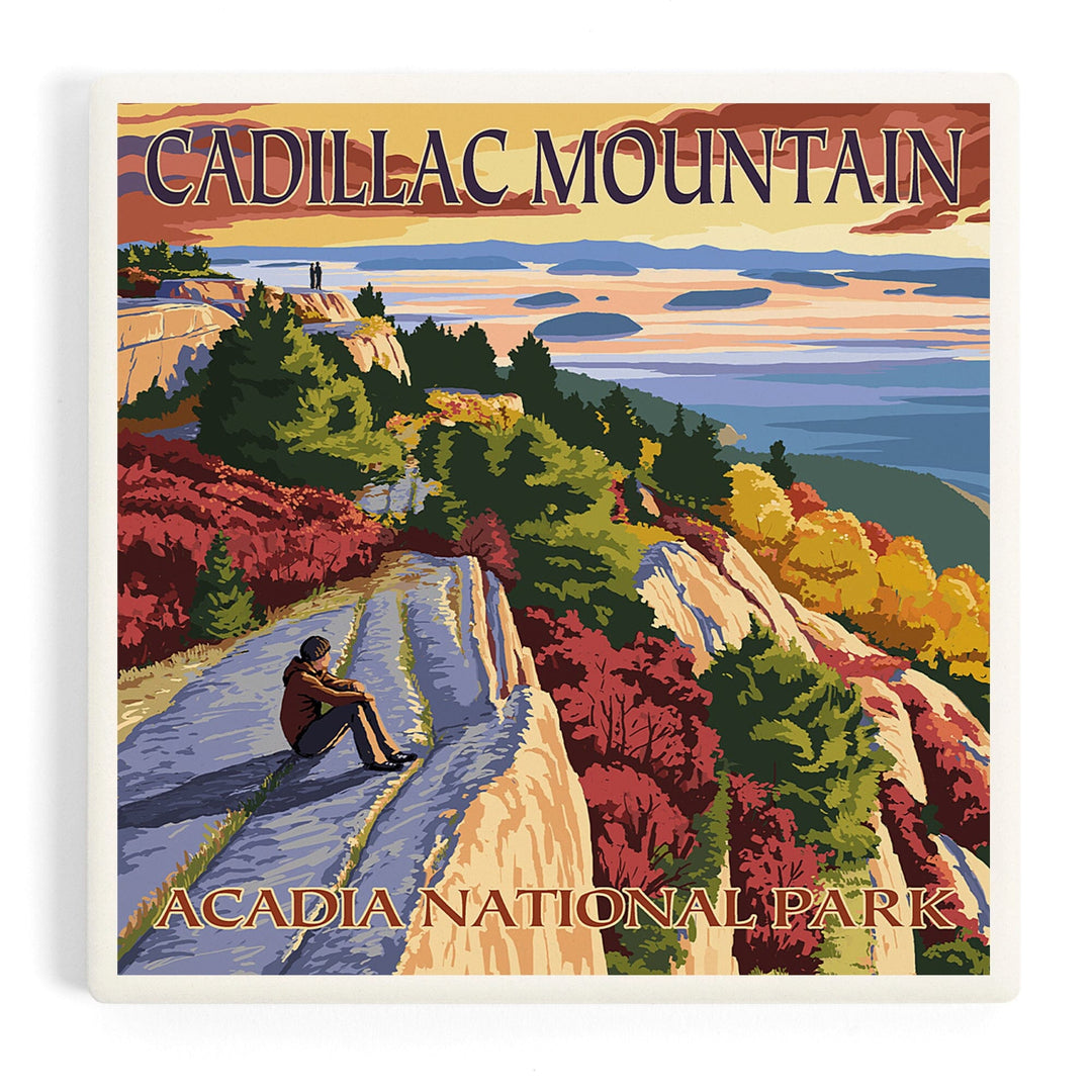 Acadia National Park, Maine, Cadillac Mountain, Painterly Series, Coasters Coasters Lantern Press