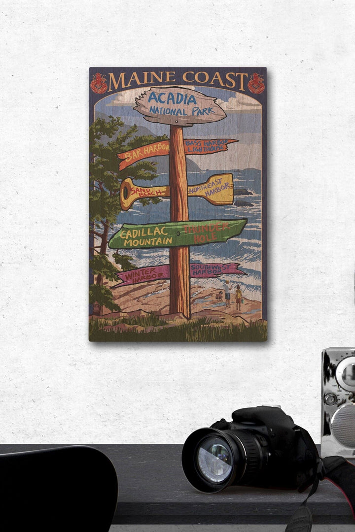 Acadia National Park, Maine, Destinations Sign, Lantern Press Artwork, Wood Signs and Postcards Wood Lantern Press 12 x 18 Wood Gallery Print