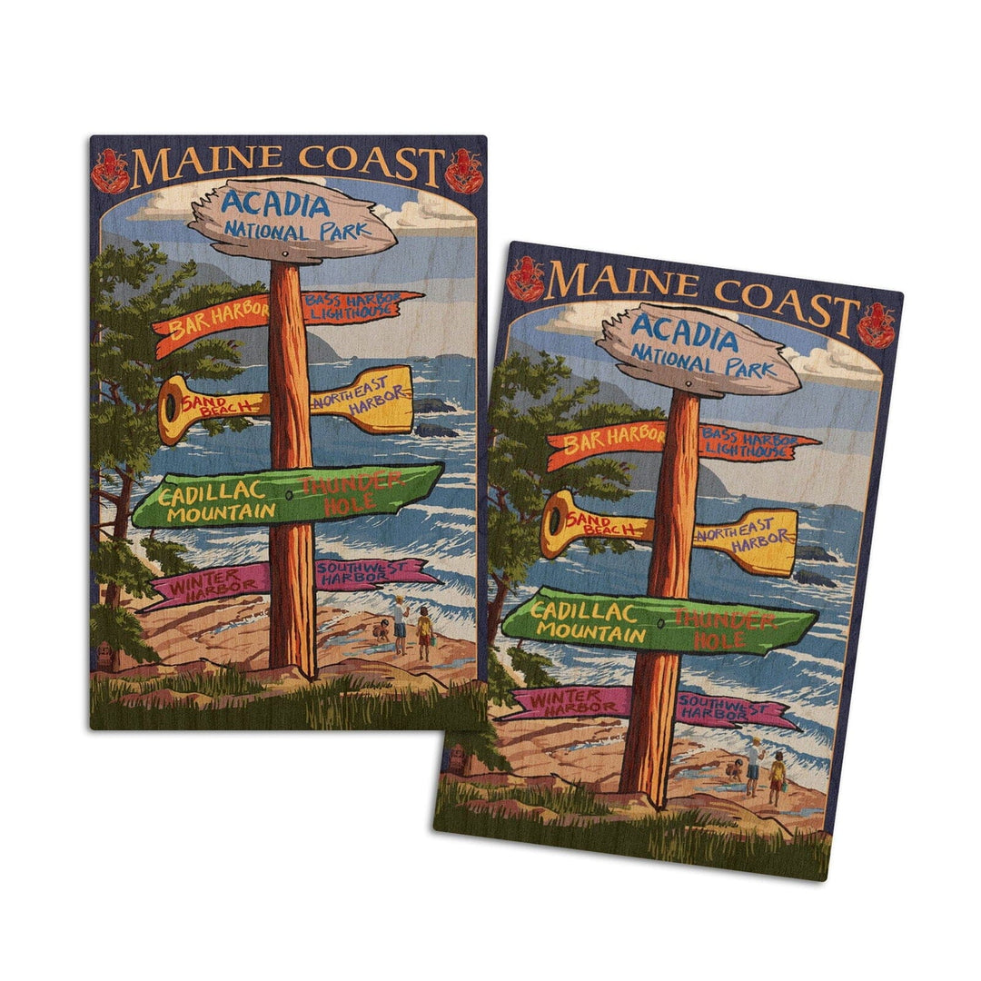 Acadia National Park, Maine, Destinations Sign, Lantern Press Artwork, Wood Signs and Postcards Wood Lantern Press 4x6 Wood Postcard Set