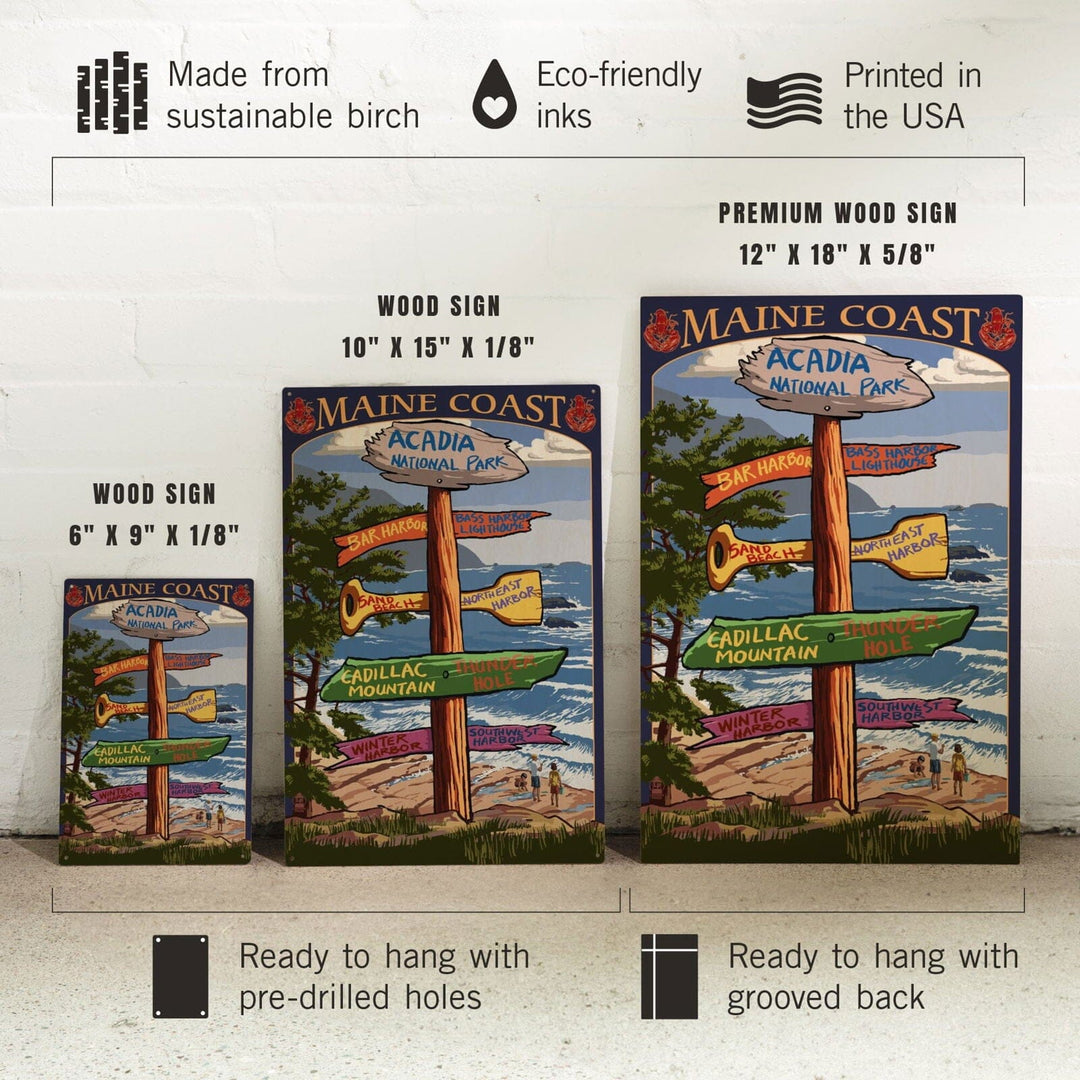 Acadia National Park, Maine, Destinations Sign, Lantern Press Artwork, Wood Signs and Postcards Wood Lantern Press
