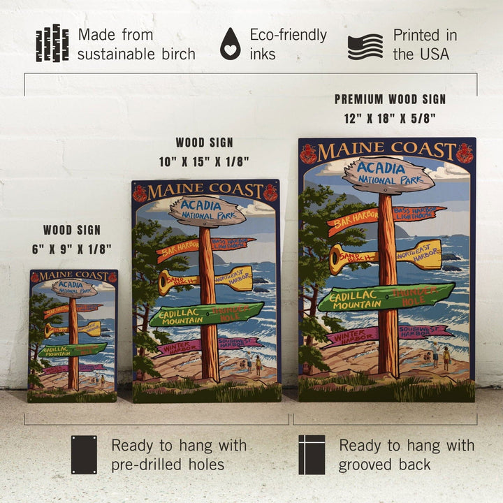 Acadia National Park, Maine, Destinations Sign, Lantern Press Artwork, Wood Signs and Postcards Wood Lantern Press