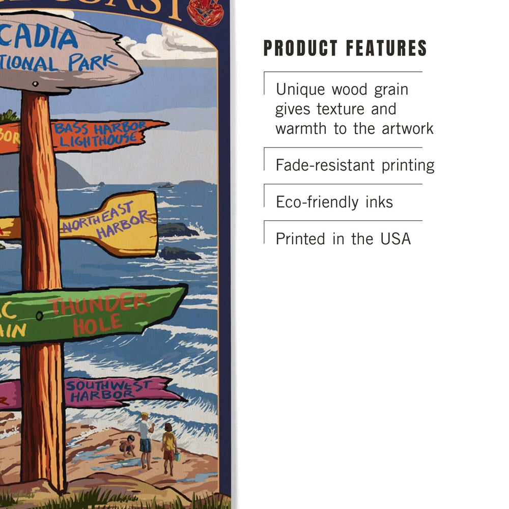 Acadia National Park, Maine, Destinations Sign, Lantern Press Artwork, Wood Signs and Postcards Wood Lantern Press
