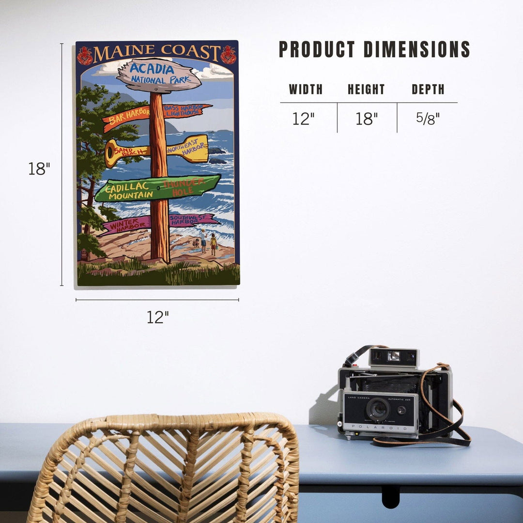 Acadia National Park, Maine, Destinations Sign, Lantern Press Artwork, Wood Signs and Postcards Wood Lantern Press