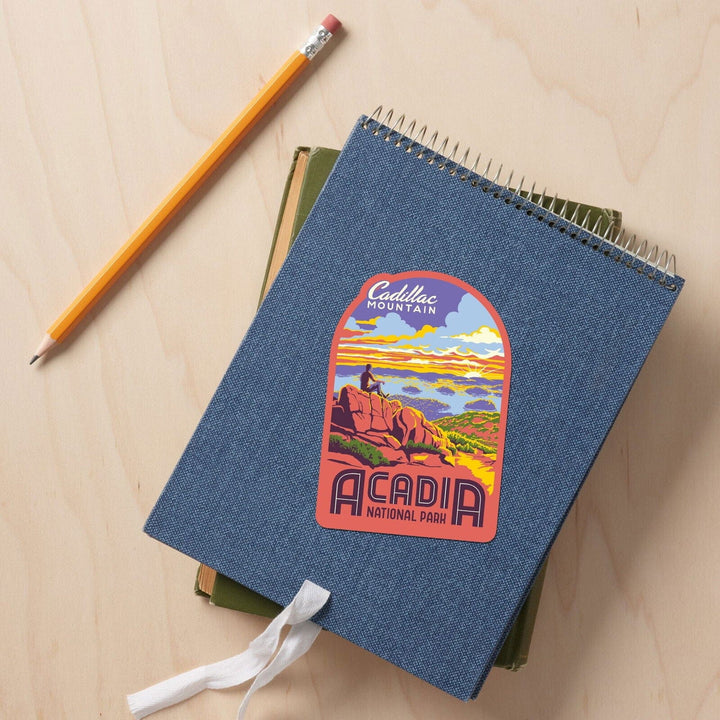 Acadia National Park, Maine, Explorer Series, Cadillac Mountain, Contour, Vinyl Sticker Sticker Lantern Press