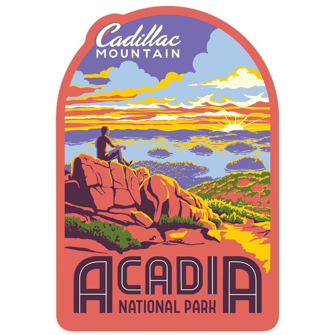 Acadia National Park, Maine, Explorer Series, Cadillac Mountain, Contour, Vinyl Sticker Sticker Lantern Press