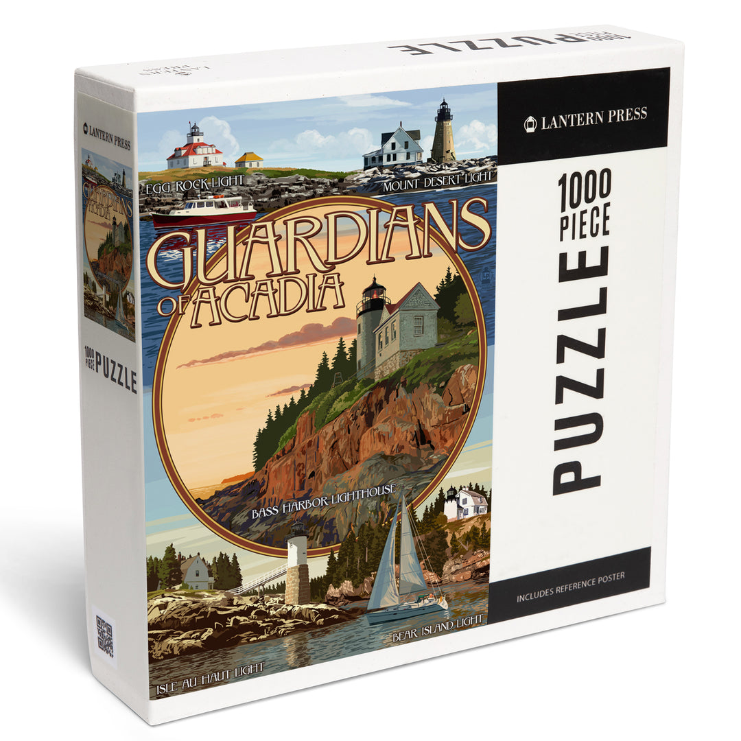 Acadia National Park, Maine, Guardians of Acadia Lighthouses, Jigsaw Puzzle Puzzle Lantern Press