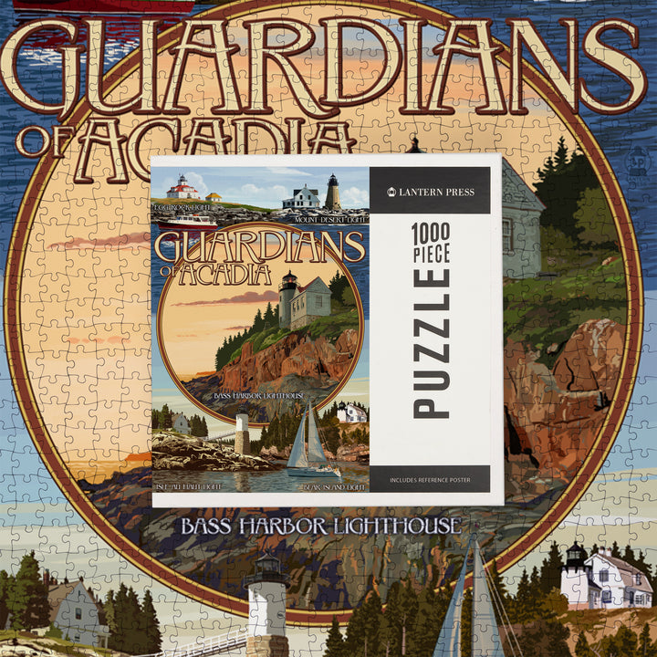Acadia National Park, Maine, Guardians of Acadia Lighthouses, Jigsaw Puzzle Puzzle Lantern Press