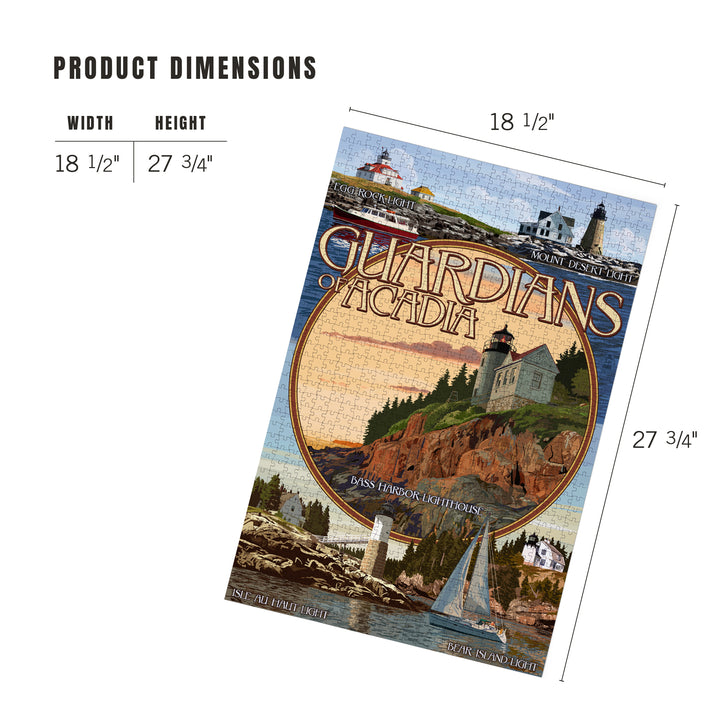 Acadia National Park, Maine, Guardians of Acadia Lighthouses, Jigsaw Puzzle Puzzle Lantern Press