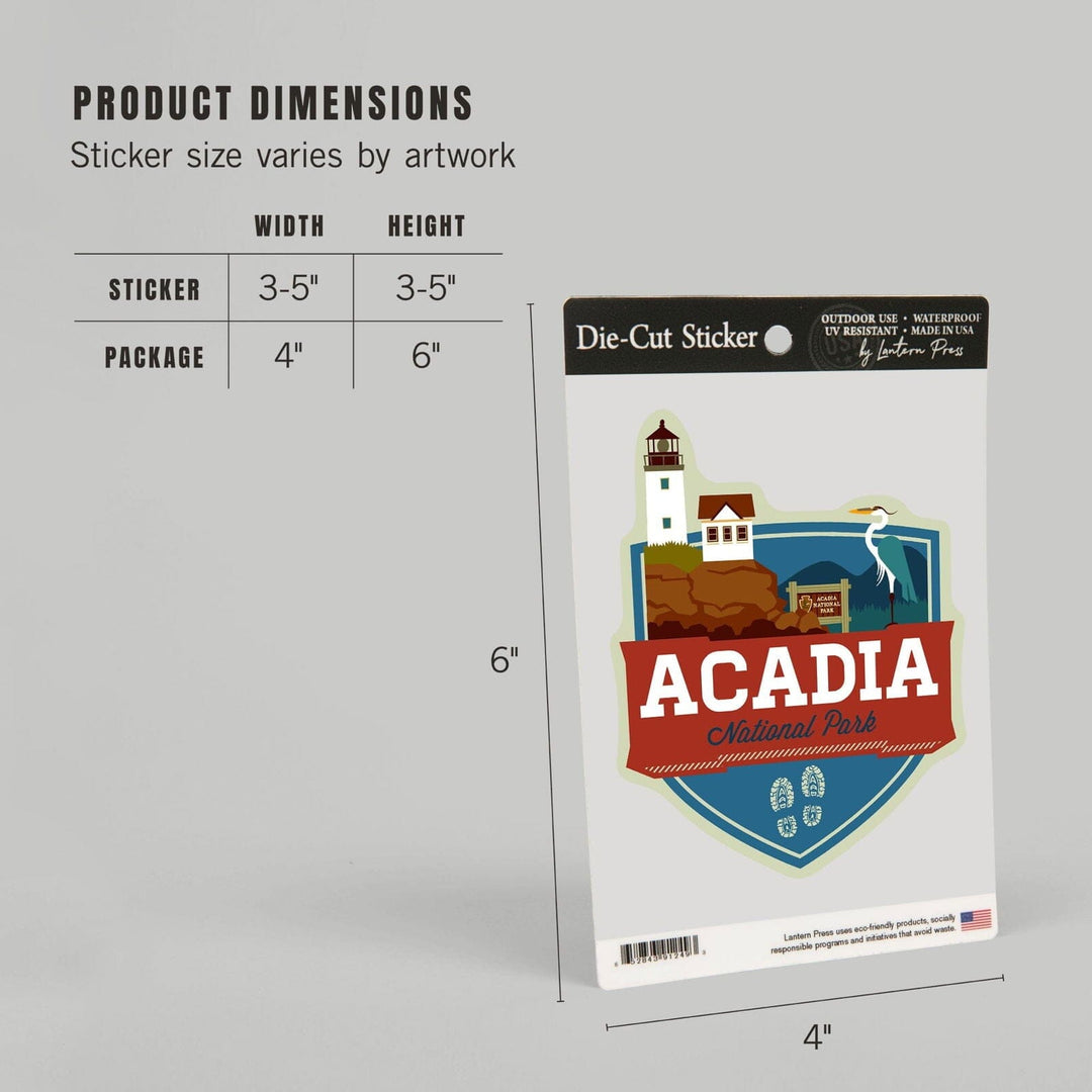 Acadia National Park, Maine, Heron & Lighthouse, Contour, Lantern Press Artwork, Vinyl Sticker Sticker Lantern Press
