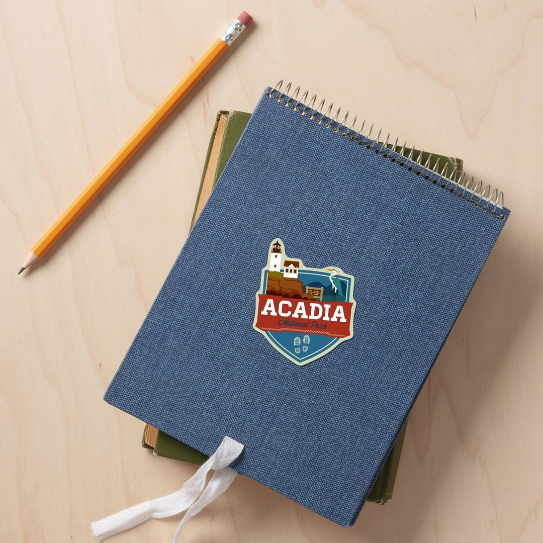 Acadia National Park, Maine, Heron & Lighthouse, Contour, Lantern Press Artwork, Vinyl Sticker Sticker Lantern Press