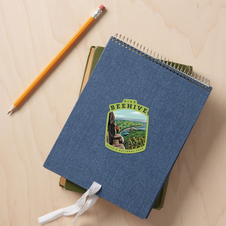 Acadia National Park, Maine, Hike Beehive, Summer, Illustration, Contour, Vinyl Sticker Sticker Lantern Press