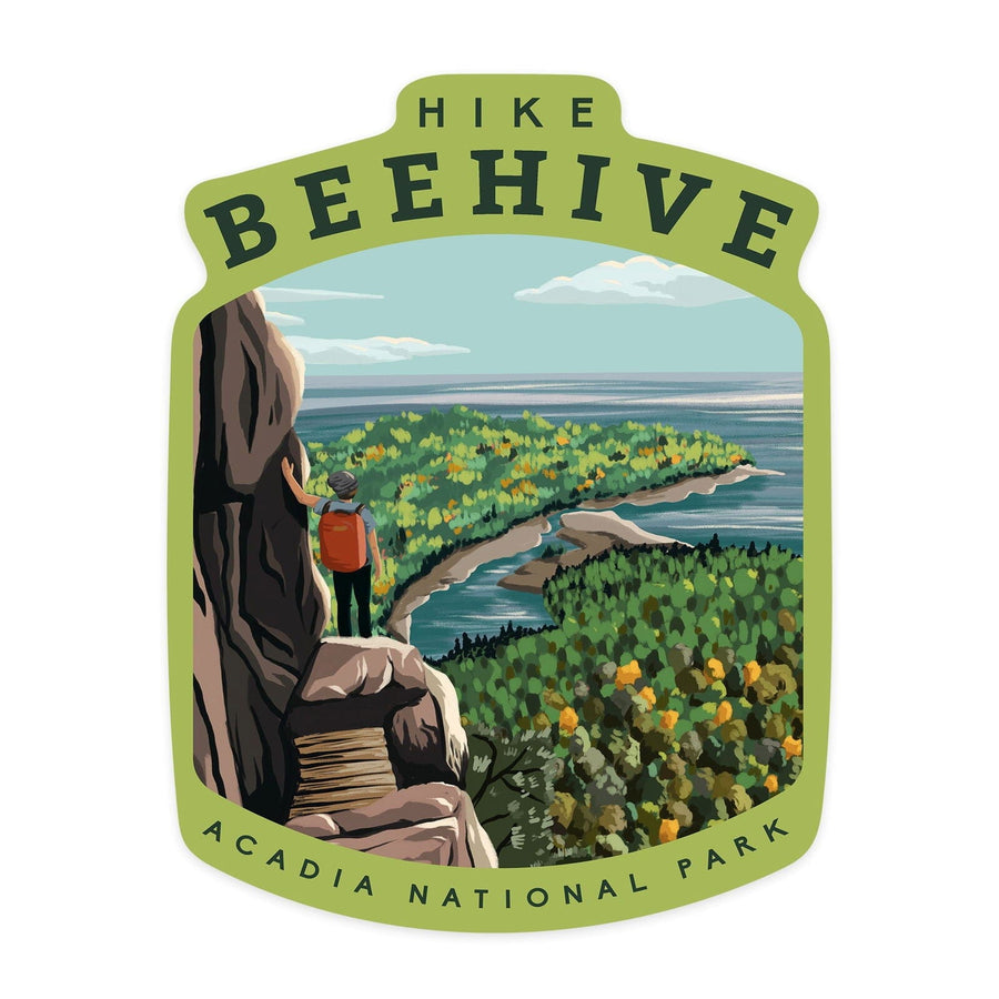 Acadia National Park, Maine, Hike Beehive, Summer, Illustration, Contour, Vinyl Sticker Sticker Lantern Press