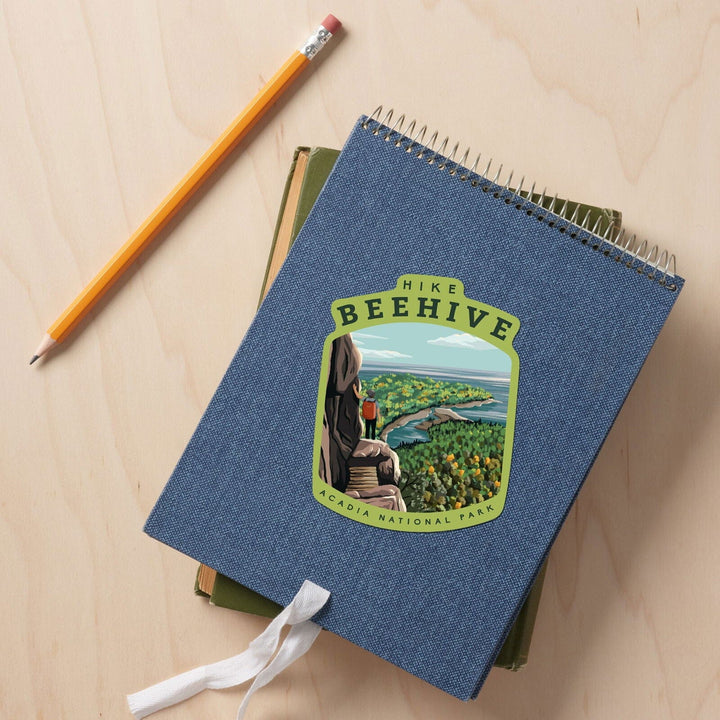 Acadia National Park, Maine, Hike Beehive, Summer, Illustration, Contour, Vinyl Sticker Sticker Lantern Press