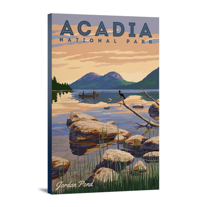 Acadia National Park, Maine, Jordan Pond Illustration, Lantern Press Artwork, Stretched Canvas Canvas Lantern Press 16x24 Stretched Canvas