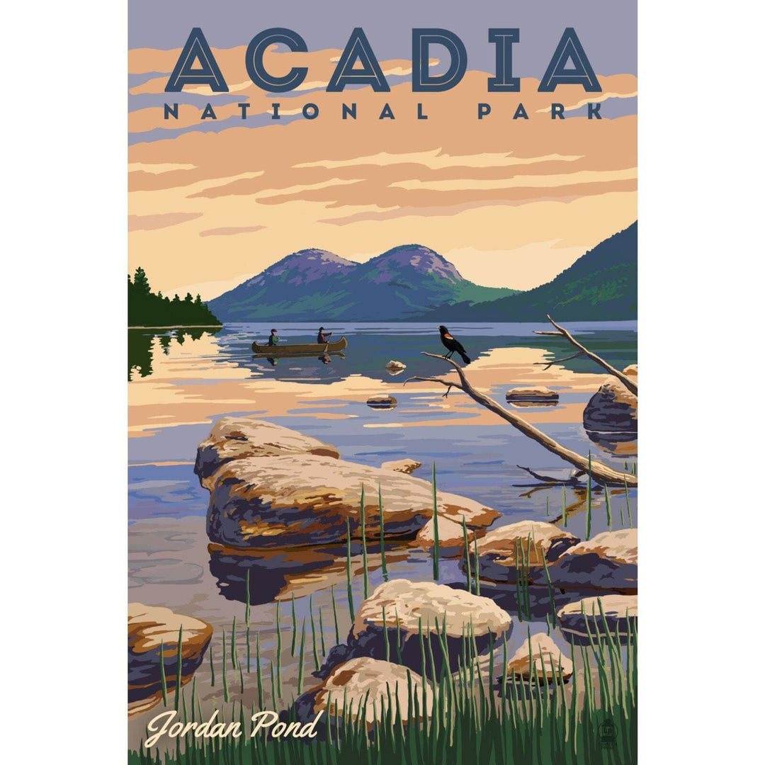 Acadia National Park, Maine, Jordan Pond Illustration, Lantern Press Artwork, Stretched Canvas Canvas Lantern Press