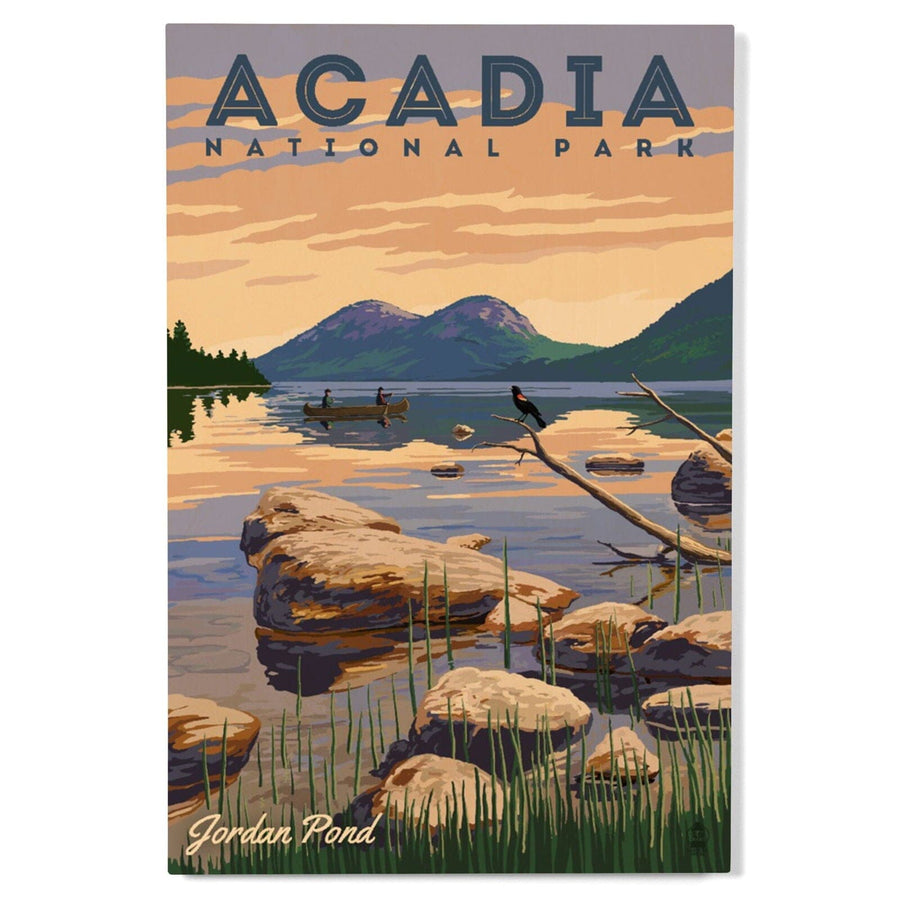 Acadia National Park, Maine, Jordan Pond Illustration, Lantern Press Artwork, Wood Signs and Postcards Wood Lantern Press