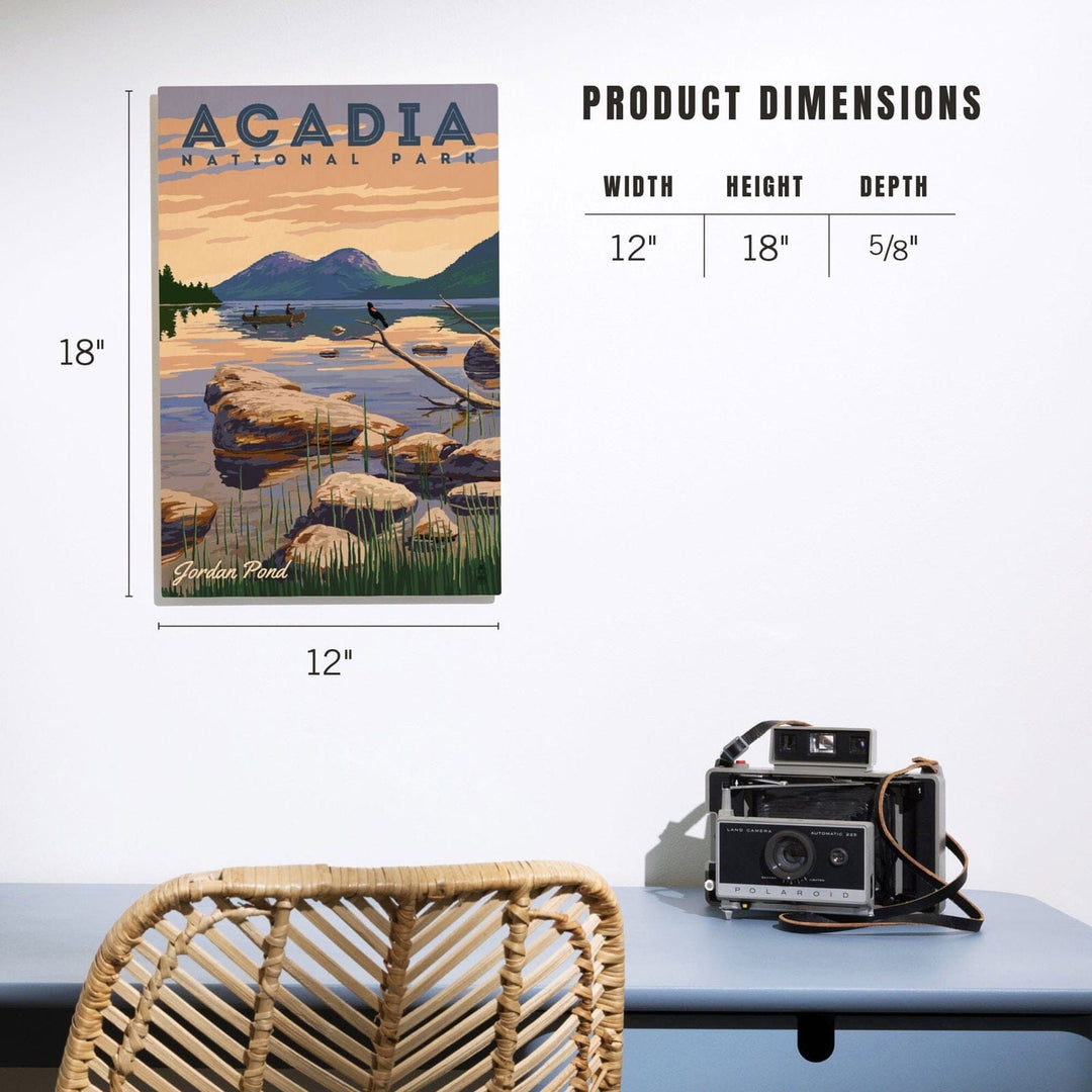 Acadia National Park, Maine, Jordan Pond Illustration, Lantern Press Artwork, Wood Signs and Postcards Wood Lantern Press