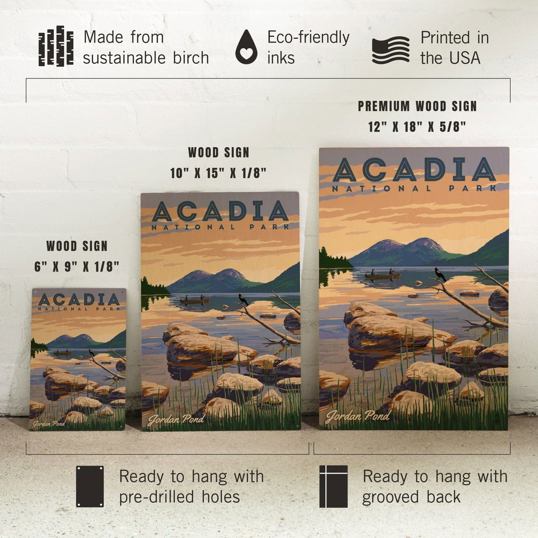 Acadia National Park, Maine, Jordan Pond Illustration, Lantern Press Artwork, Wood Signs and Postcards Wood Lantern Press