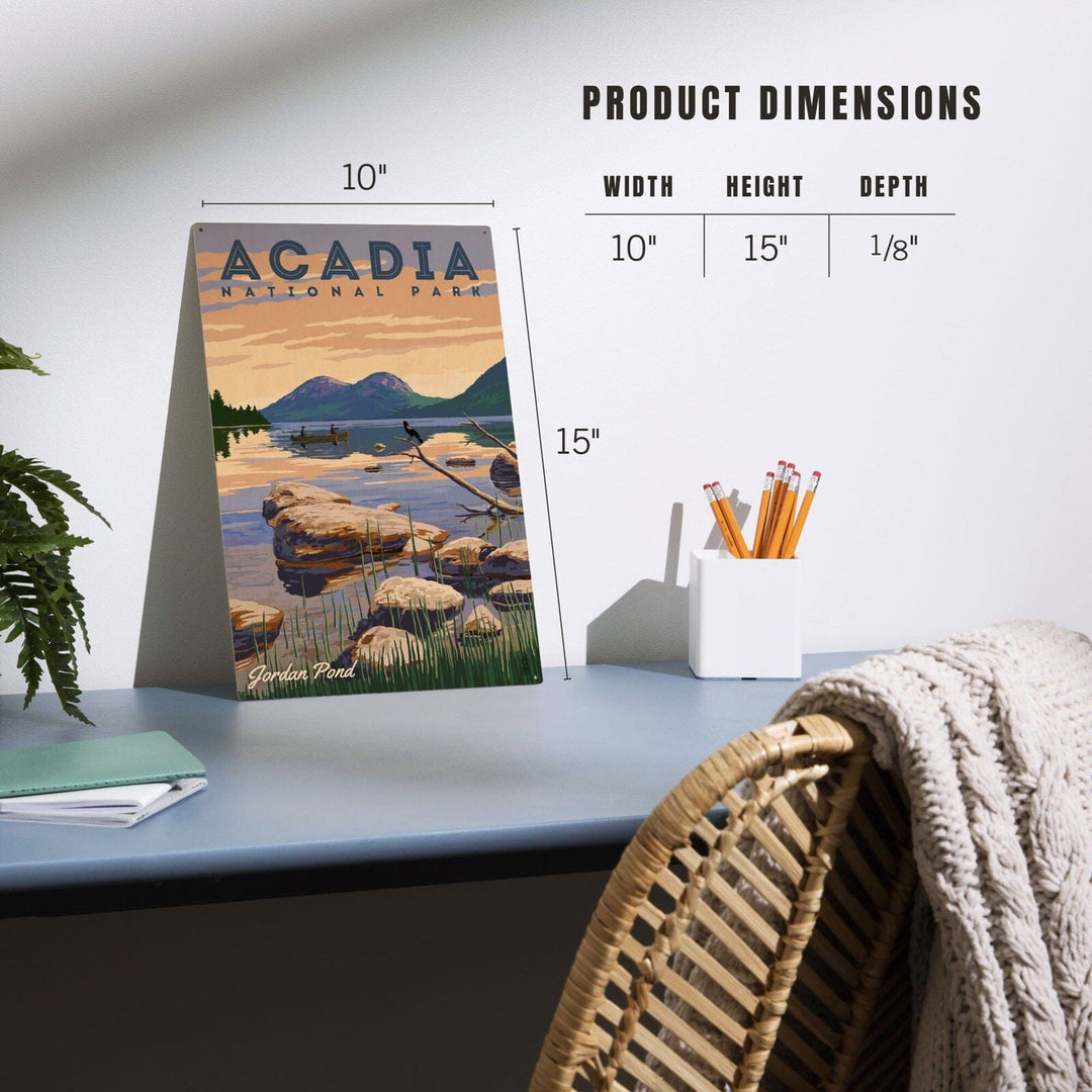 Acadia National Park, Maine, Jordan Pond Illustration, Lantern Press Artwork, Wood Signs and Postcards Wood Lantern Press