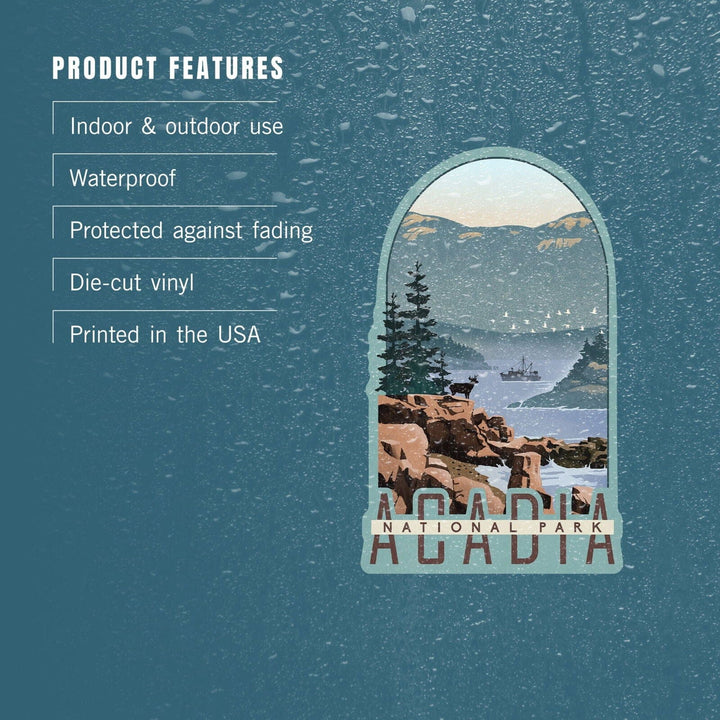 Acadia National Park, Maine, Lithograph, Contour, Lantern Press Artwork, Vinyl Sticker Sticker Lantern Press