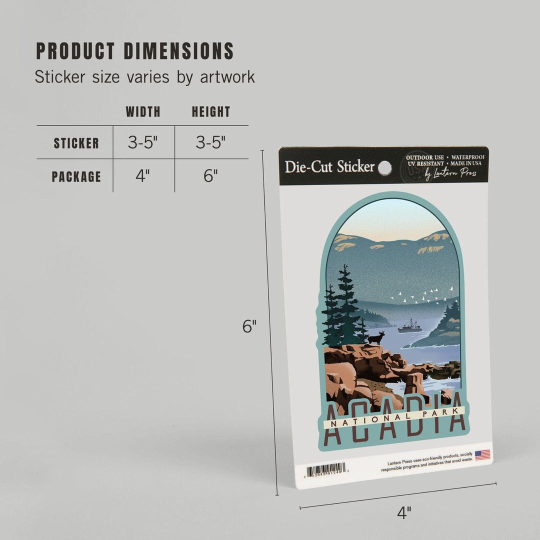 Acadia National Park, Maine, Lithograph, Contour, Lantern Press Artwork, Vinyl Sticker Sticker Lantern Press