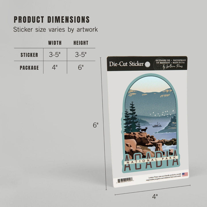 Acadia National Park, Maine, Lithograph, Contour, Lantern Press Artwork, Vinyl Sticker Sticker Lantern Press