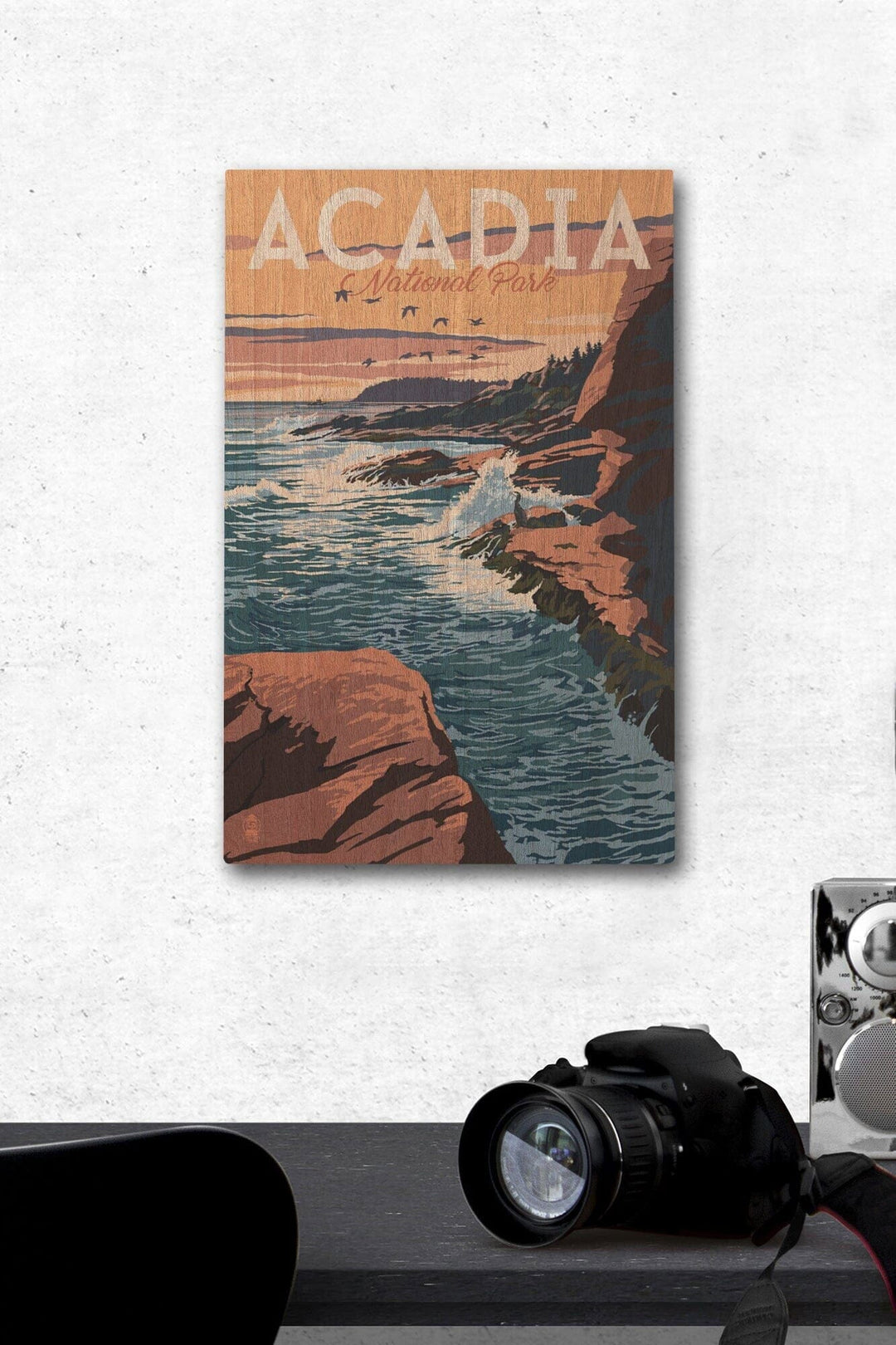 Acadia National Park, Maine, Mount Desert Island Illustration, Lantern Press Artwork, Wood Signs and Postcards Wood Lantern Press 12 x 18 Wood Gallery Print