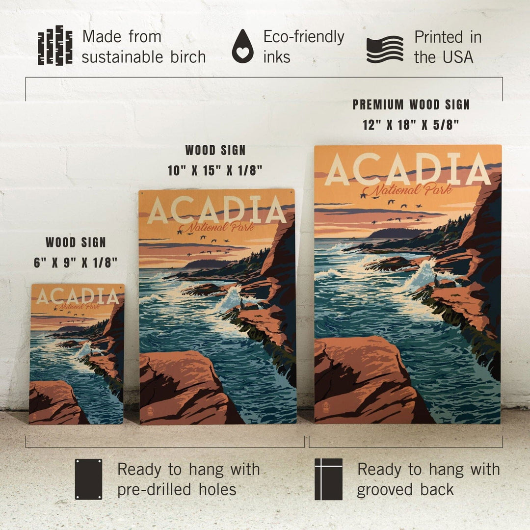 Acadia National Park, Maine, Mount Desert Island Illustration, Lantern Press Artwork, Wood Signs and Postcards Wood Lantern Press