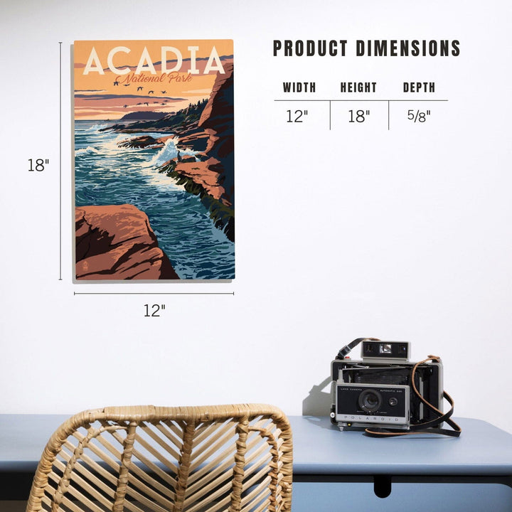Acadia National Park, Maine, Mount Desert Island Illustration, Lantern Press Artwork, Wood Signs and Postcards Wood Lantern Press