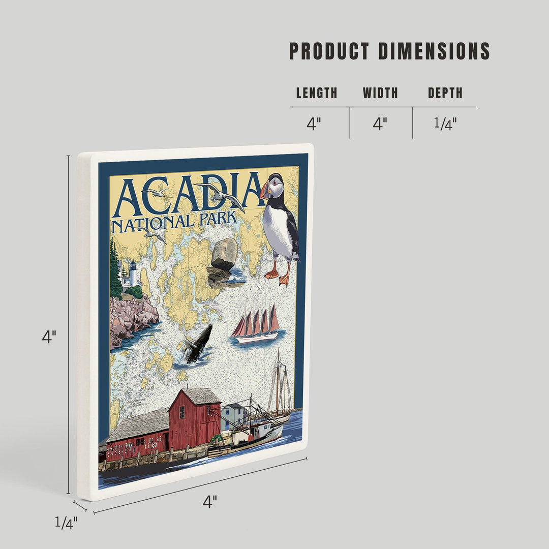 Acadia National Park, Maine, Nautical Chart, Coasters Coasters Lantern Press