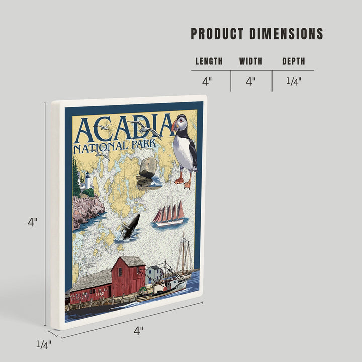 Acadia National Park, Maine, Nautical Chart, Coasters Coasters Lantern Press