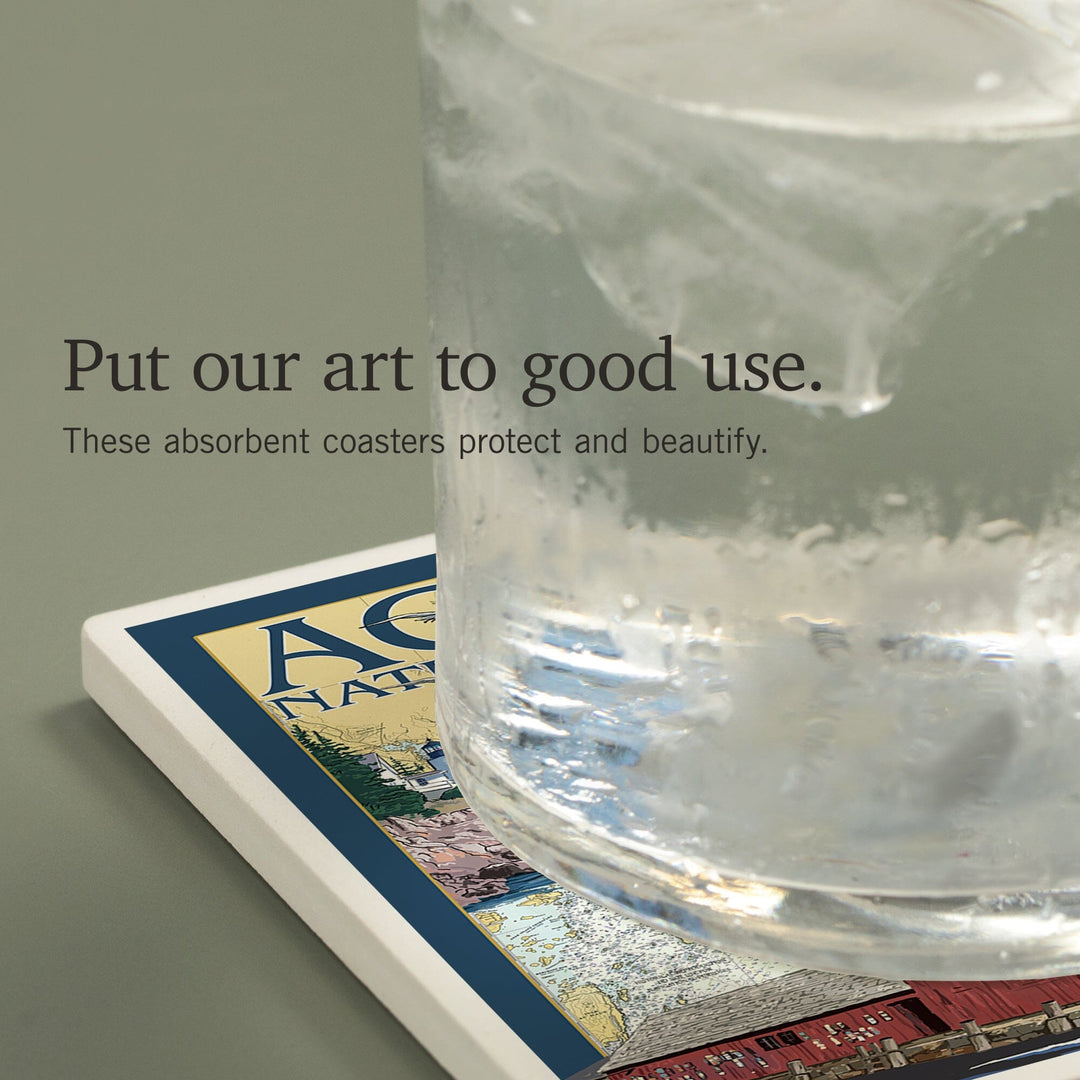 Acadia National Park, Maine, Nautical Chart, Coasters Coasters Lantern Press
