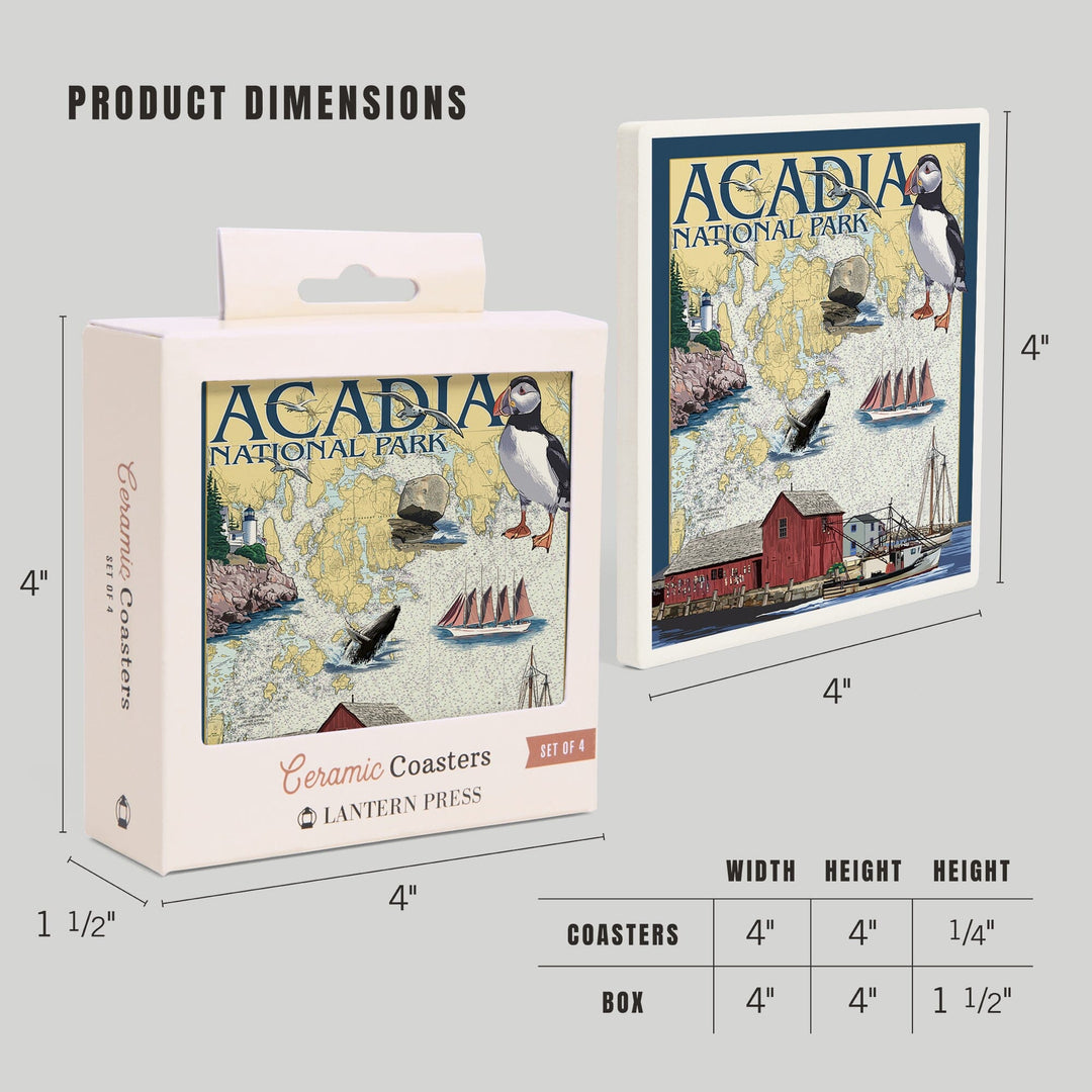 Acadia National Park, Maine, Nautical Chart, Coasters Coasters Lantern Press
