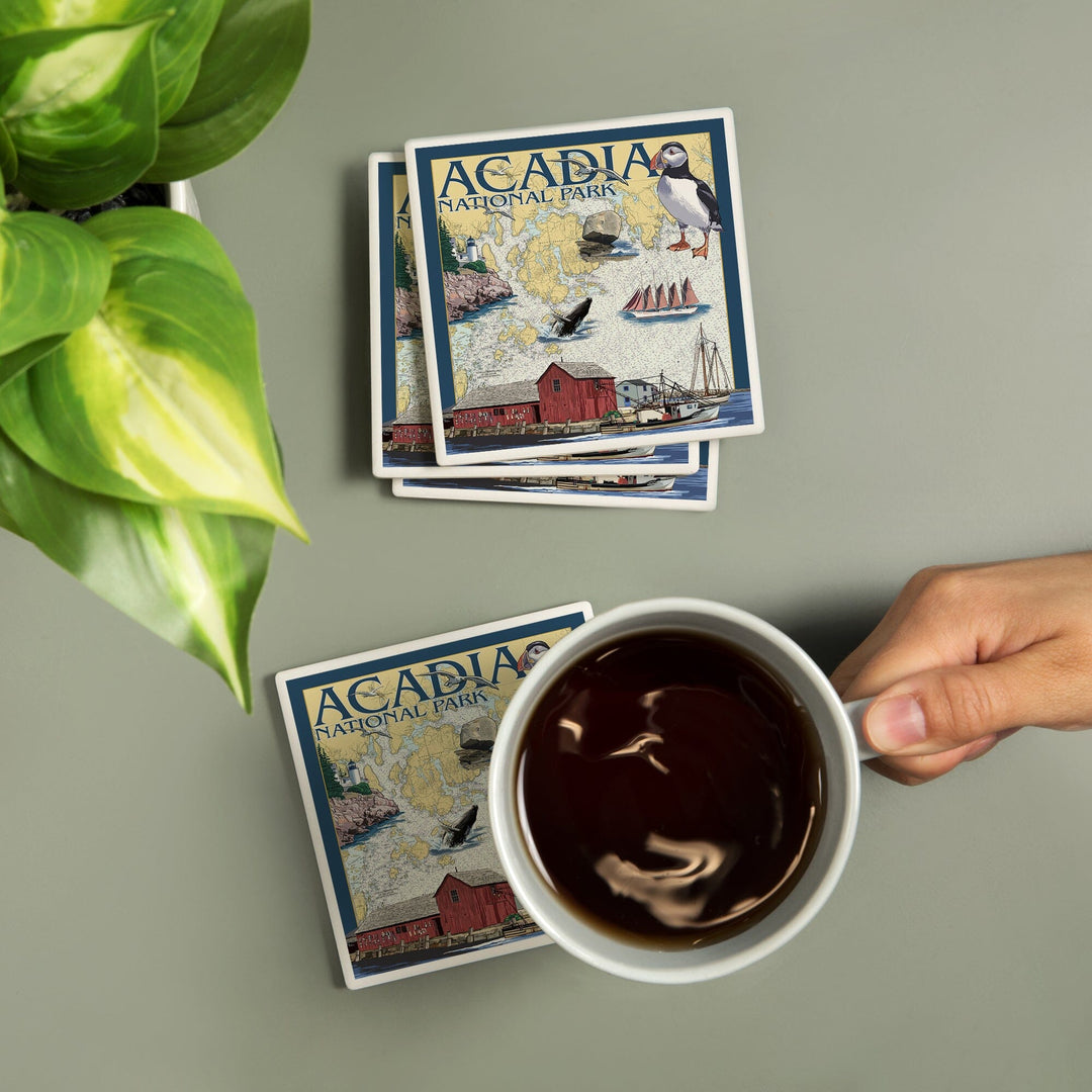 Acadia National Park, Maine, Nautical Chart, Coasters Coasters Lantern Press