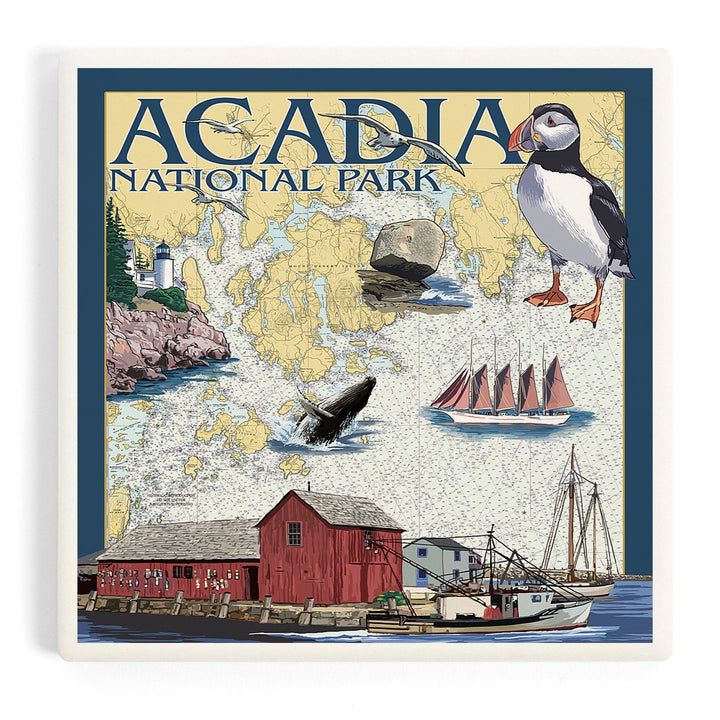 Acadia National Park, Maine, Nautical Chart, Coasters Coasters Lantern Press Coaster