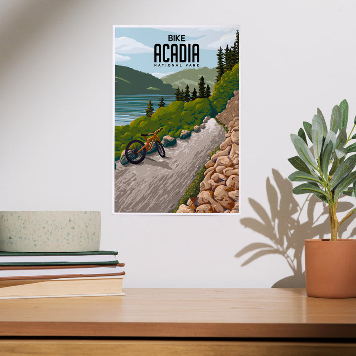 Acadia National Park, Maine, Painterly, Biking River Path, Art & Giclee Prints Art Lantern Press