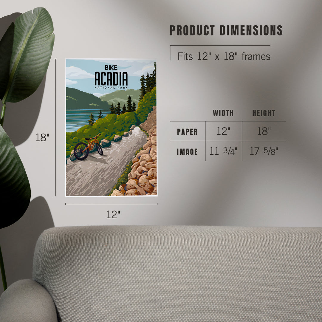 Acadia National Park, Maine, Painterly, Biking River Path, Art & Giclee Prints Art Lantern Press