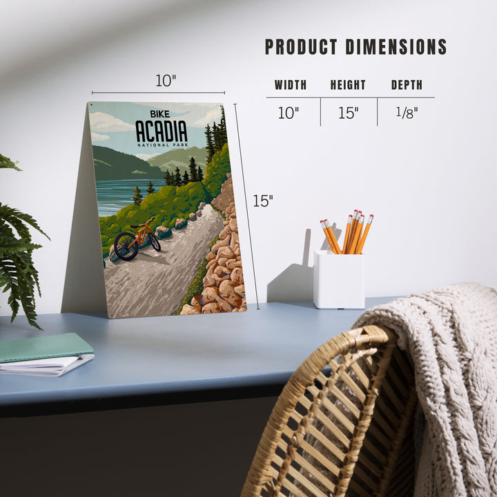 Acadia National Park, Maine, Painterly, Biking River Path, Wood Signs and Postcards Wood Lantern Press