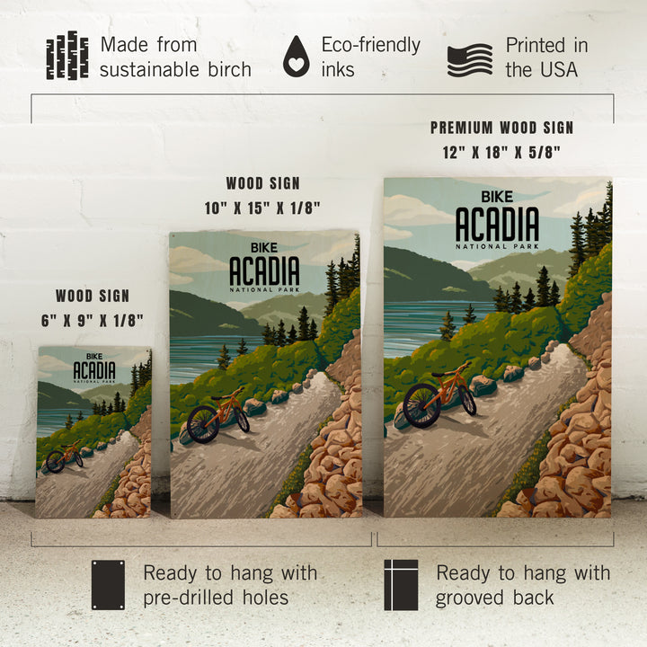 Acadia National Park, Maine, Painterly, Biking River Path, Wood Signs and Postcards Wood Lantern Press
