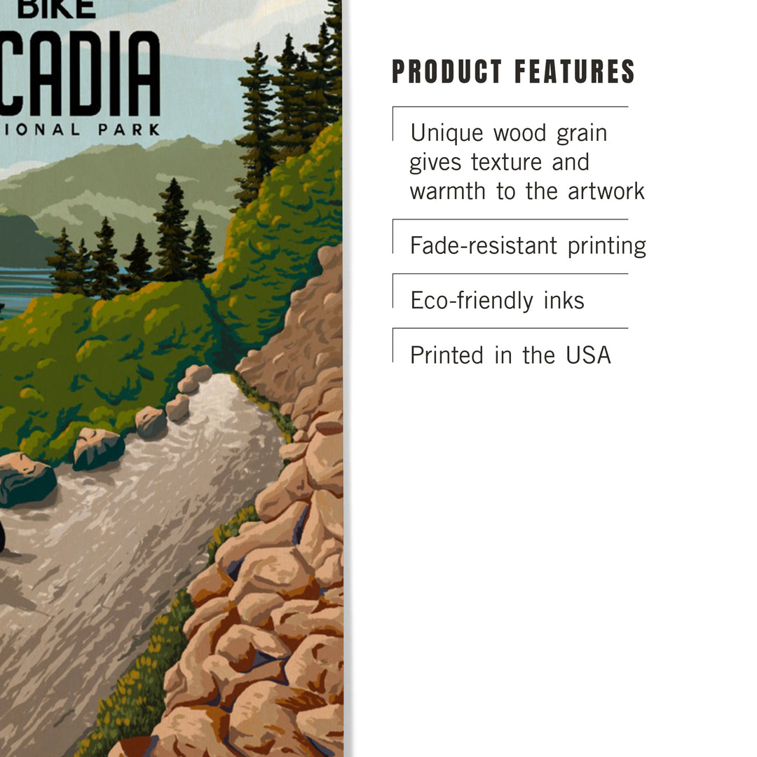 Acadia National Park, Maine, Painterly, Biking River Path, Wood Signs and Postcards Wood Lantern Press