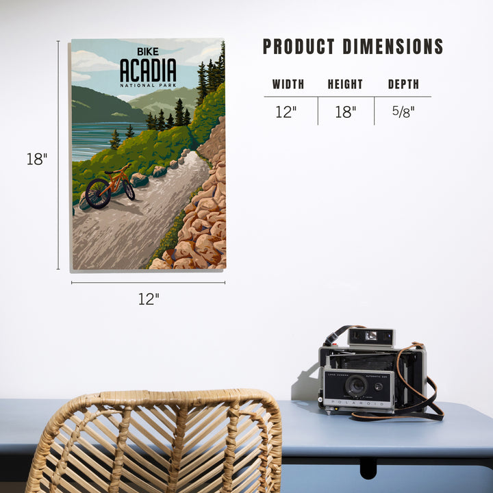 Acadia National Park, Maine, Painterly, Biking River Path, Wood Signs and Postcards Wood Lantern Press