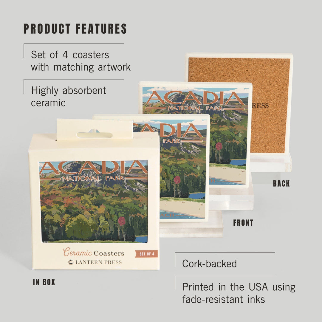 Acadia National Park, Maine, Sand Beach Scene, Coasters Coasters Lantern Press