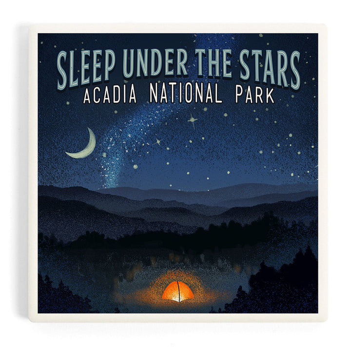 Acadia National Park, Maine, Sleep Under Stars, Coasters Coasters Lantern Press Coaster