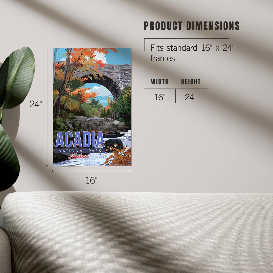 Acadia National Park, Maine, Stone Bridge Illustration, Art & Giclee Prints Art Lantern Press